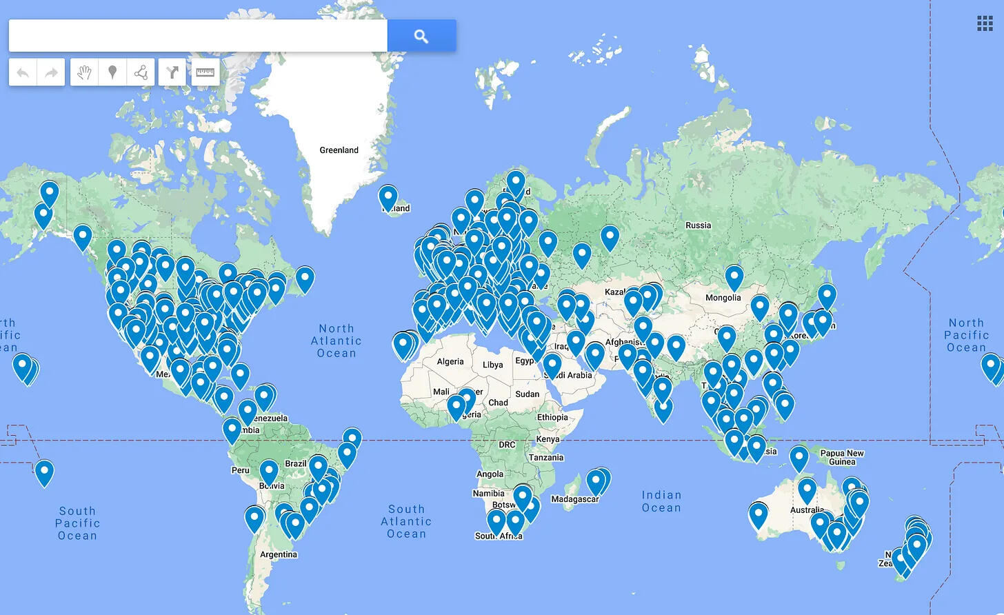 The map of aerial and pole studios around the world The map of aerial and pole studios around the world